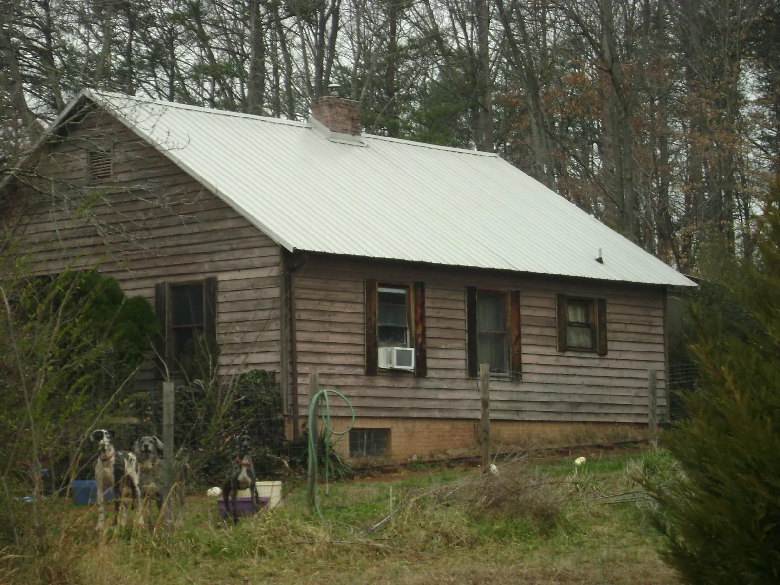 White metal roof on an old wood sided farmhouse, from a Metal Roof Installation job in Pamplico